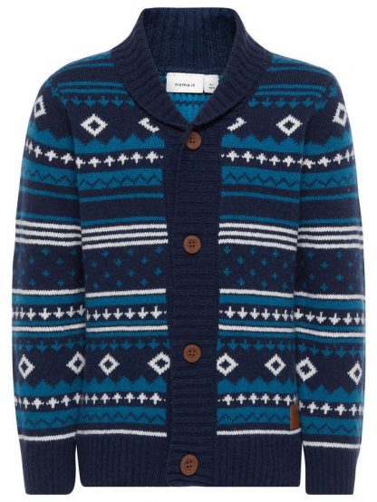 Name It Blå mønstrete strikkejakke, Nitdillaf cardigan fra Name It – Mio Trend