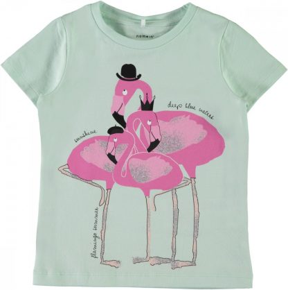 T-skjorter Sanni mintgrønn t-skjorte med flamingo – Mio Trend