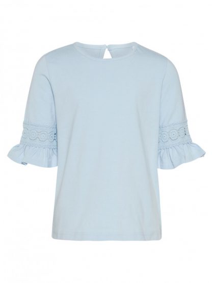 T-skjorter Nkfima lys blå topp med blonder på armene – Mio Trend