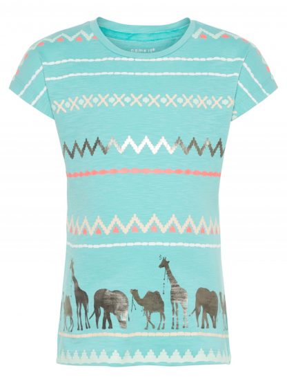 T-skjorter Garjola turkis t-skjorte med afrikanske dyr – Mio Trend
