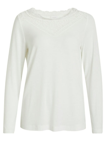 Vila Off white genser med blonder – Mio Trend
