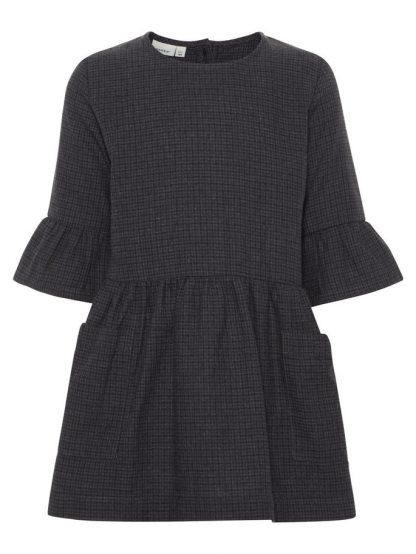 grå rutete kjole til barn – Name It grå rutete kjole med lommer – Mio Trend