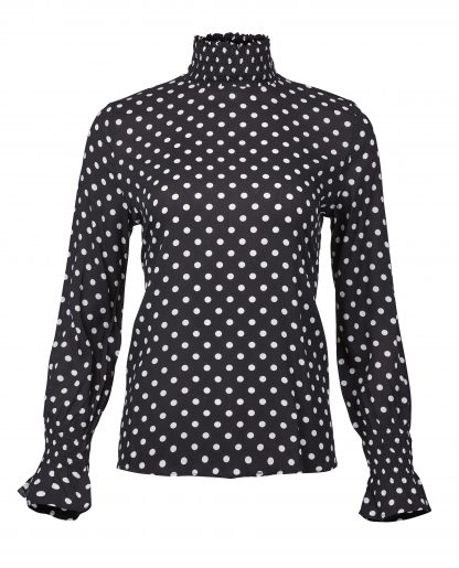 Sort bluse med hvite prikker – Rue de Femme sort topp med hvite prikker – Mio Trend