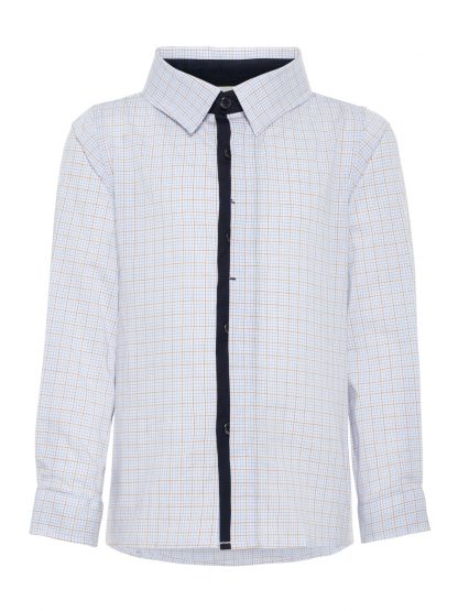 Penskjorte til gutt – Skjorter og vester skjorte med okergule og blå ruter – Mio Trend