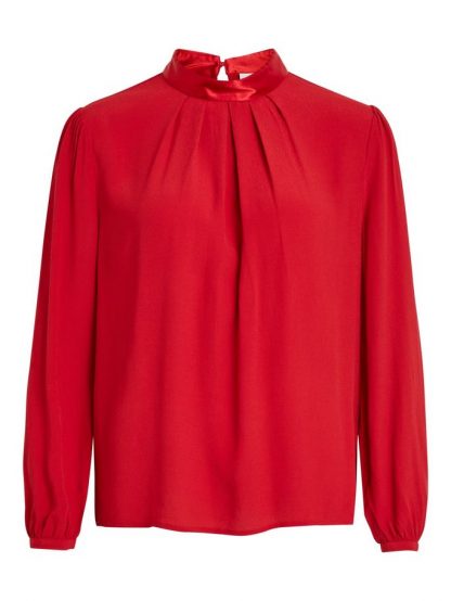 Rød bluse fra Vila – Vila rød bluse med halvhøy hals – Mio Trend