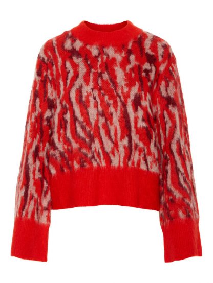 rød strikkegenser med mønster – Y.A.S rød genser med mønster – Mio Trend