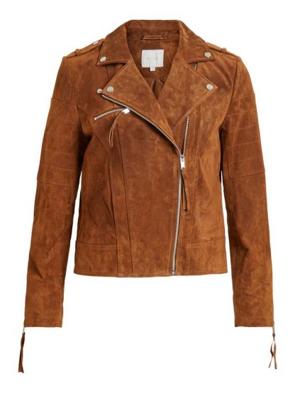 Semsket skinnjakke – Vila brun semsket skinnjakke – Mio Trend