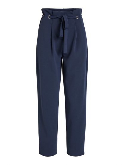 vila bukse marineblå – Vila marineblå bukse med belte – Mio Trend