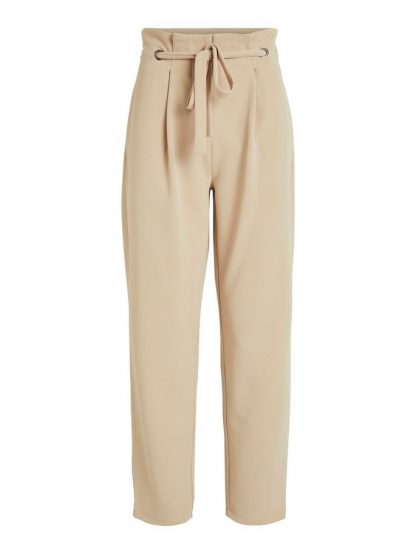 Vila beige bukse med høyt liv – Vila beige bukse med belte – Mio Trend
