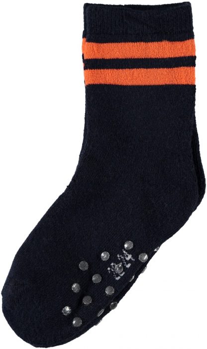 Sklisokker til barn – Sokker og strømpebukser antiglisokker blå med oransje stripe – Mio Trend
