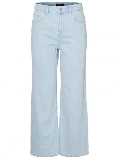 Jeans med høyt liv – Pieces lys jeans med rette og vide bein – Mio Trend
