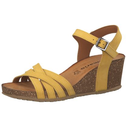 Tamaris sandal i skinn – Tamaris Gul sandal med korksåle – Mio Trend