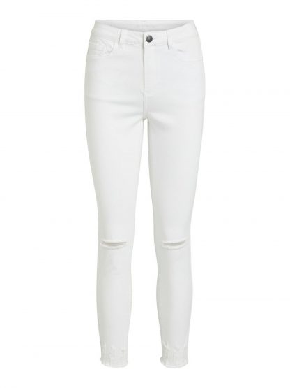 Vila hvit bukse – Vila hvit bukse med hull – Mio Trend