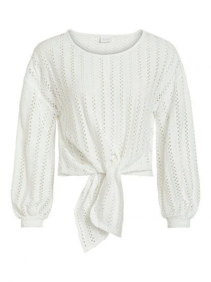 Vila kort topp – Vila off white topp med knyting – Mio Trend