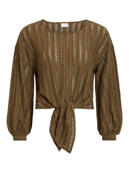Vila grønn bluse – Vila grønn topp med knyting – Mio Trend