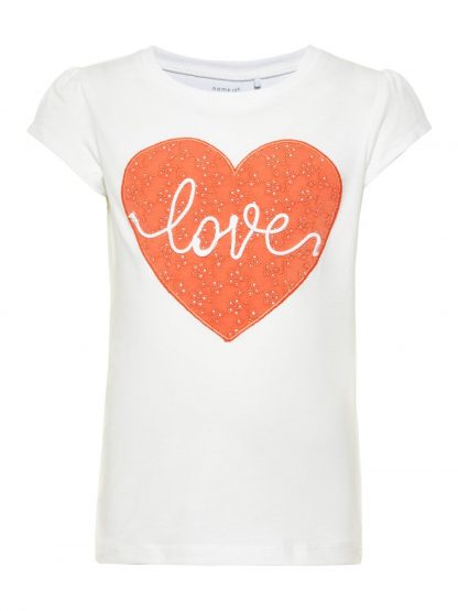 Name It t-skjorte hjerte – T-skjorter hvit t-skjorte med hjerte – Mio Trend
