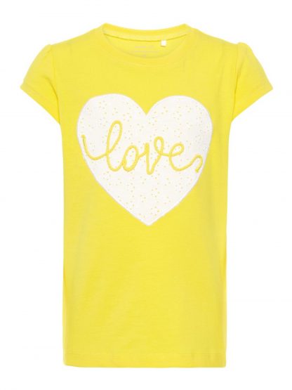 Name It gul t-skjorte – T-skjorter gul t-skjorte med hjerte  – Mio Trend