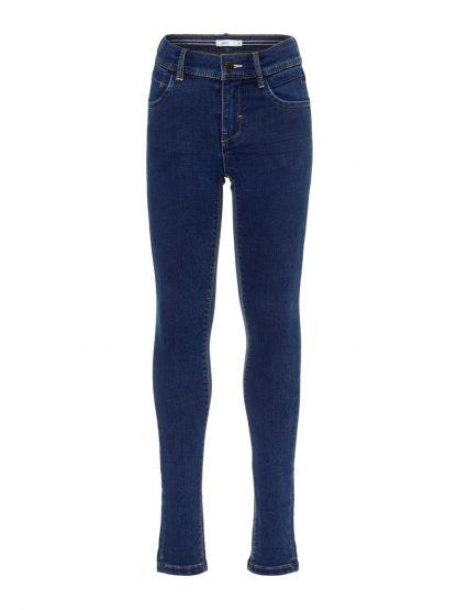 Smal bukse til barn, blå denimbukse til jente.  – Name It smal denimbukse Carlia  – Mio Trend