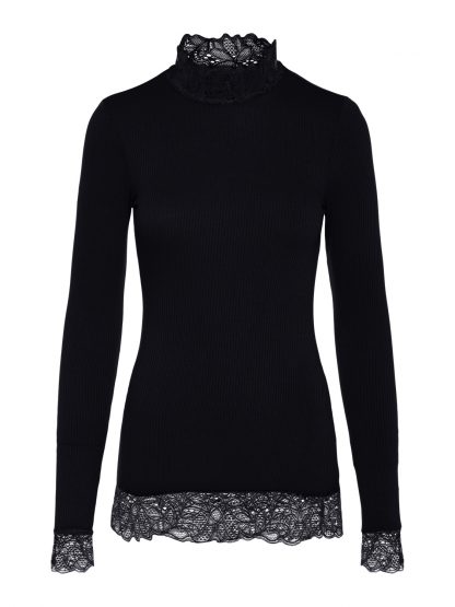 Sort genser med blonder – Y.A.S sort topp med blonder Elle – Mio Trend