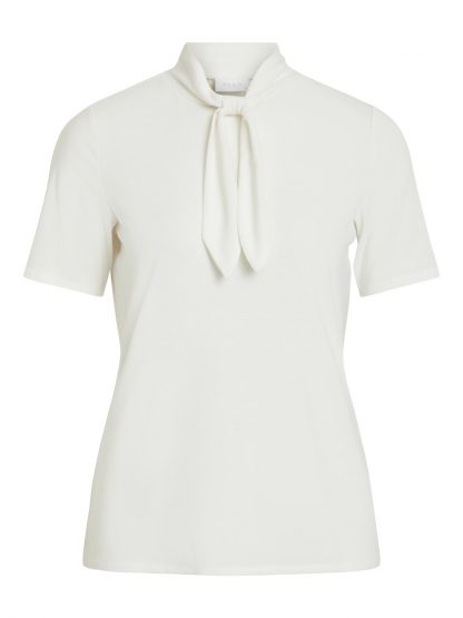 Vila t-skjorte – Vila off white t-skjorte med knyting – Mio Trend