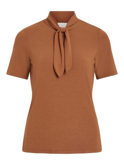 Brun t-skjorte Vila – Vila brun t-skjorte med knyting  – Mio Trend