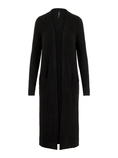 Lang svart strikkejakke – Y.A.S sort lang cardigan – Mio Trend