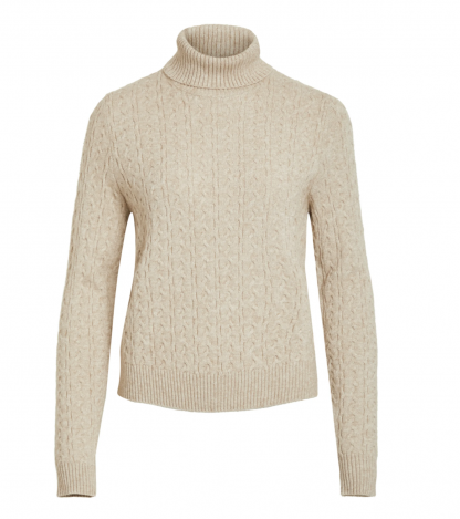 Vila genser høy hals – Vila beige genser kabelstrikk – Mio Trend