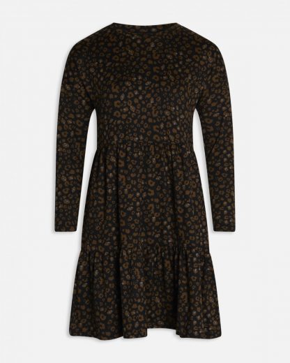 Kjole Sisters Point, sort med brunt dyremønster – Sisters Point sort kjole med dyremønster Vanna – Mio Trend