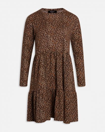 Kjole leopard, brun kjole fra Sisters Point.  – Sisters Point beige kjole leopard Vini – Mio Trend