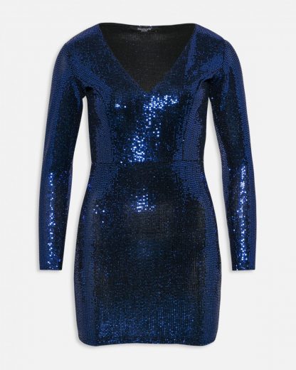 Blå kjole paljetter, kjole fra Sisters Point.  – Sisters Point blå paljettkjole Nadi – Mio Trend