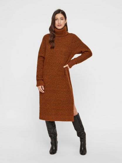 Strikkekjole brun, fra Yas.  – Y.A.S lang genser/kjole Tess – Mio Trend