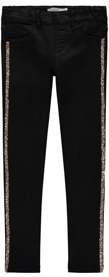 Svart bukse til jente, bukse fra Name It. – Name It svart bukse med glitter i siden – Mio Trend