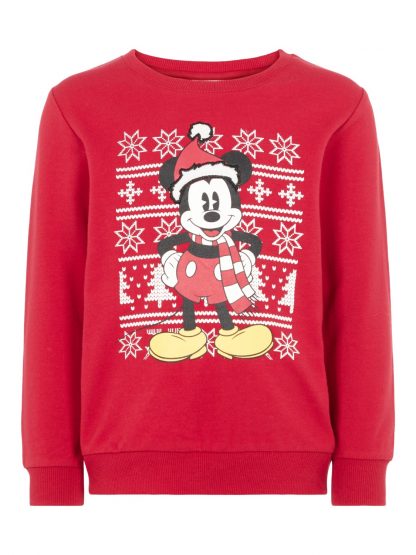 Genser julemotiv barn, rød genser fra Name It.  – Name It rød julegenser med Mikke Mus – Mio Trend