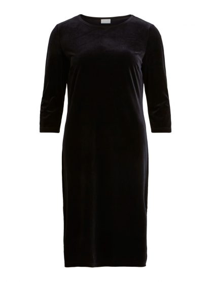 Sort kjole velur, svart kjole fra Vila. – Vila sort kjole i velur Minny – Mio Trend