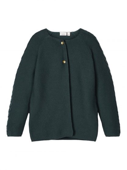 Name It grønn cardigan til jente.  – Penklær til jul grønn strikket cardigan Risol – Mio Trend