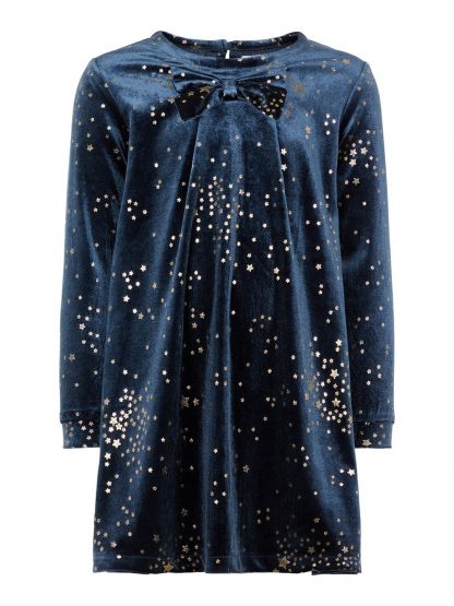 Blå julekjole Name It – Penklær til jul blå kjole med gullstjerner Robba  – Mio Trend