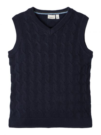 Blå vest til gutt, strikkevest fra Name It – Skjorter og vester mørke blå strikkevest Silliam – Mio Trend