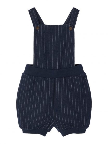 Seleshorts til baby gutt, fra Name It – Sparkebukse/overall blå seleshorts med striper Robum – Mio Trend