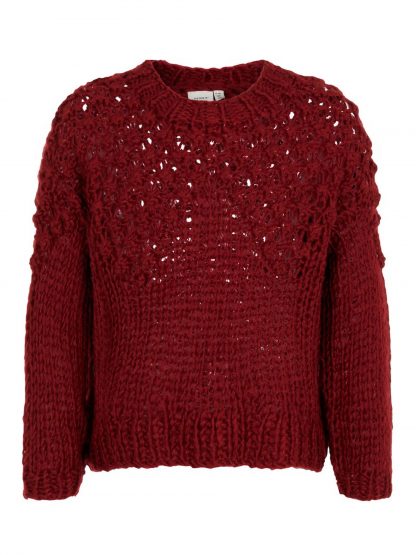 Oversizet genser jente, rød genser fra Name It. – Name It mørke rød oversizet genser Oliatta – Mio Trend