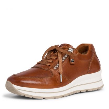 Brun sko fra Tamaris – Tamaris brun skinnsko med glidelås – Mio Trend