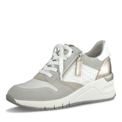 Tamaris sko kilehel – Tamaris hvit og grå sko med kilehel – Mio Trend