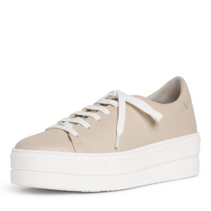 Tamaris beige sko – Tamaris beige sneakers med platåsåle – Mio Trend