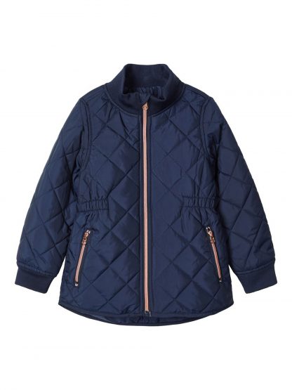 Vaffeljakke til barn – Name It marineblå quiltet jakke Mohanna  – Mio Trend