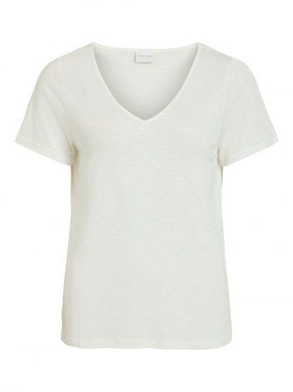 Vila t-skjorte v-hals – Vila off white t-skjorte v-hals – Mio Trend