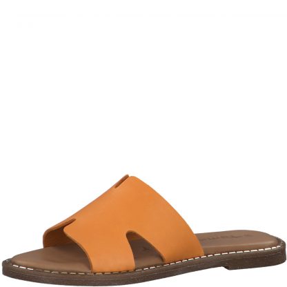 Tamaris orange sandal – Tamaris oransje sandal i skinn – Mio Trend