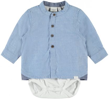 Skjortebody baby name it – Name It blå skjortebody Fugl – Mio Trend