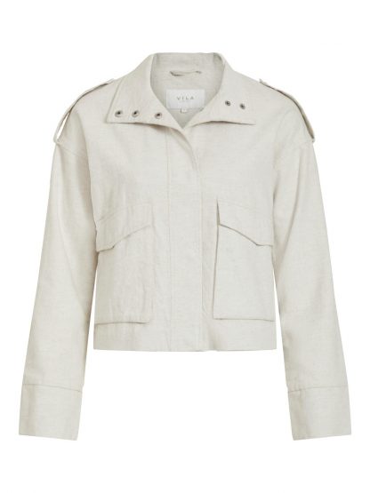 Vila jakke lin – Vila beige kort linjakke Linsa – Mio Trend