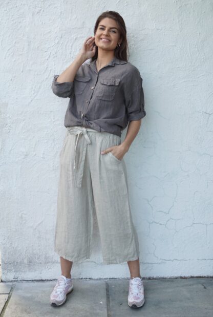 Pepper culotte i lin beige – Pepper beige culottebukse i lin – Mio Trend
