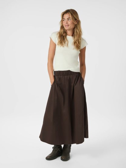Yara long poplin skirt chocolate brown - Image 2