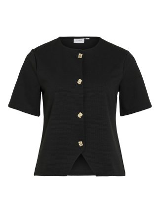 Vikamille S/s O-Neck Button Top #7